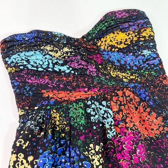 Shoshanna Strapless Mini Dress Womens 2 Multicolor Silk Fully Lined Gathered - Picture 3 of 11
